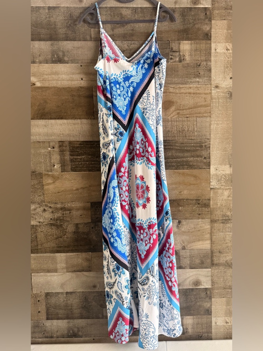 LOFT Blue, White & Red Floral Maxi Slip Dress - Picture 5 of 9
